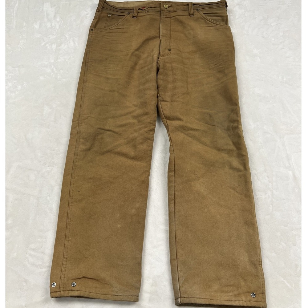 70s dickies Canvas Work Pants Mens 40x30  Brown Straight Leg Utility Snap Hem